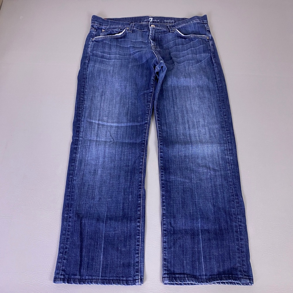 7 For All Mankind Austyn Relaxed Straight Leg Jeans Mens 34 Blue Medium Wash USA